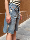 Bermuda Jeans Tensione in Bande Laterali