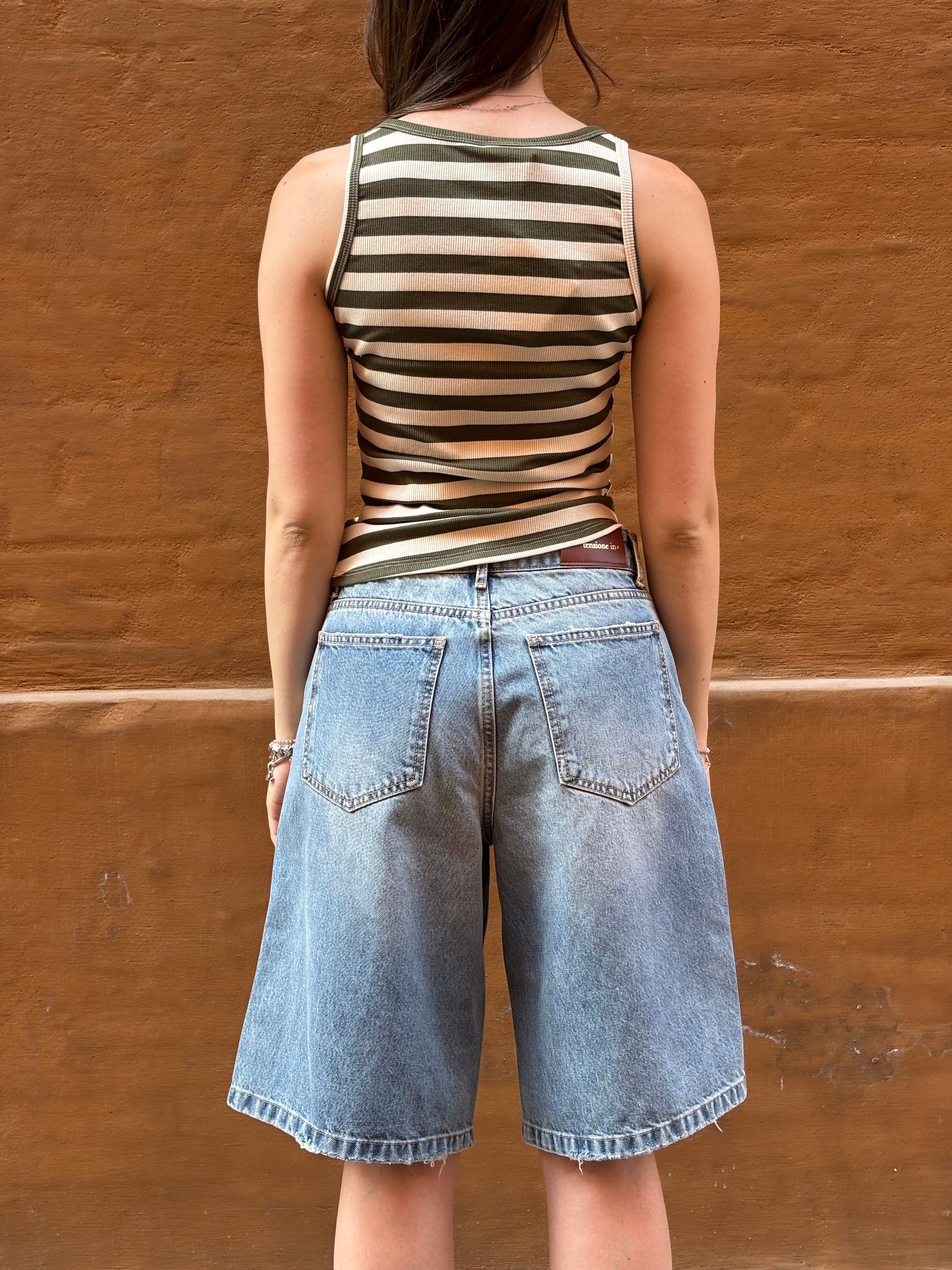 Bermuda Jeans Tensione in Bande Laterali